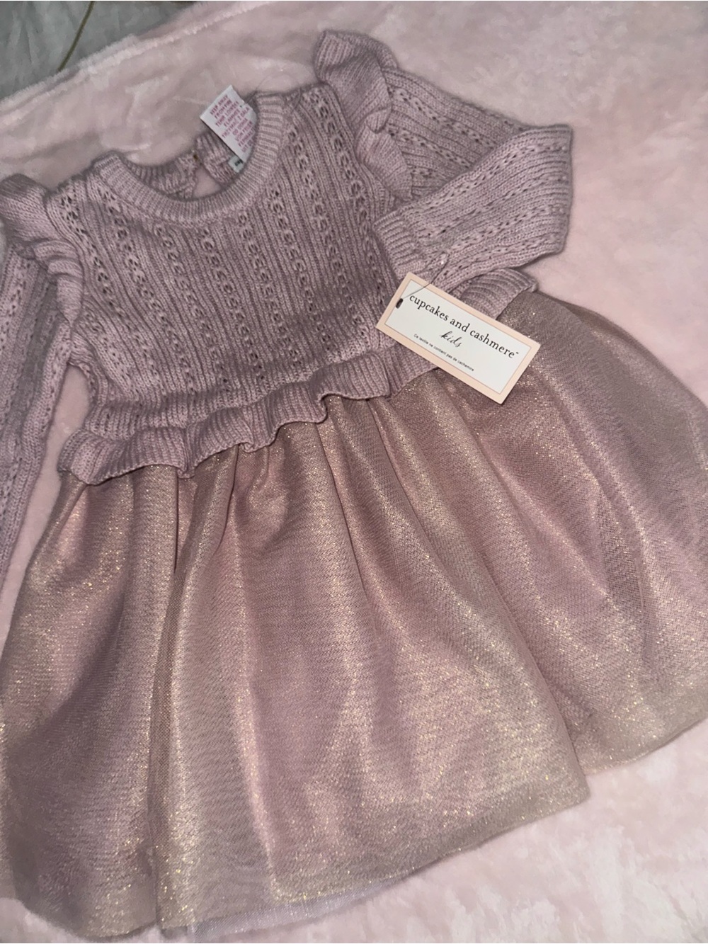 cupcakes & cashmere Girls Blush Pink Knit Top with Shimmer Skirt Dress